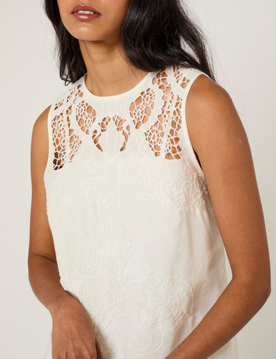 White Floral Embroidered Sonia Mini Dress