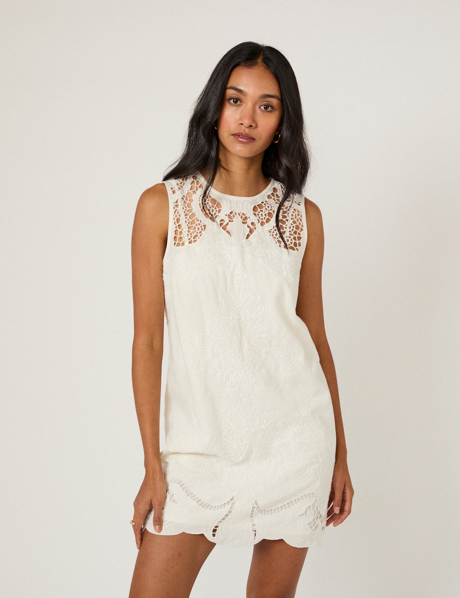 White Floral Embroidered Sonia Mini Dress White Floral Embroidered Sonia Mini Dress