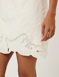White Floral Embroidered Sonia Mini Dress