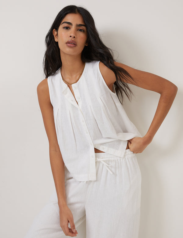 White Linen-Blend Top