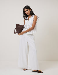 White Linen-Blend Top
