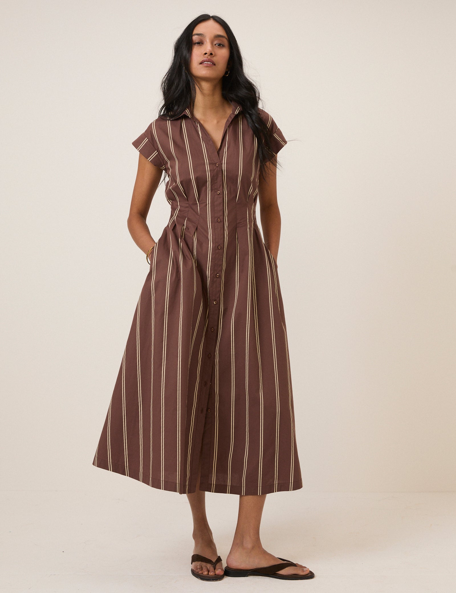 Brown Pinstripe Jane Shirt Dress Brown Pinstripe Jane Shirt Dress