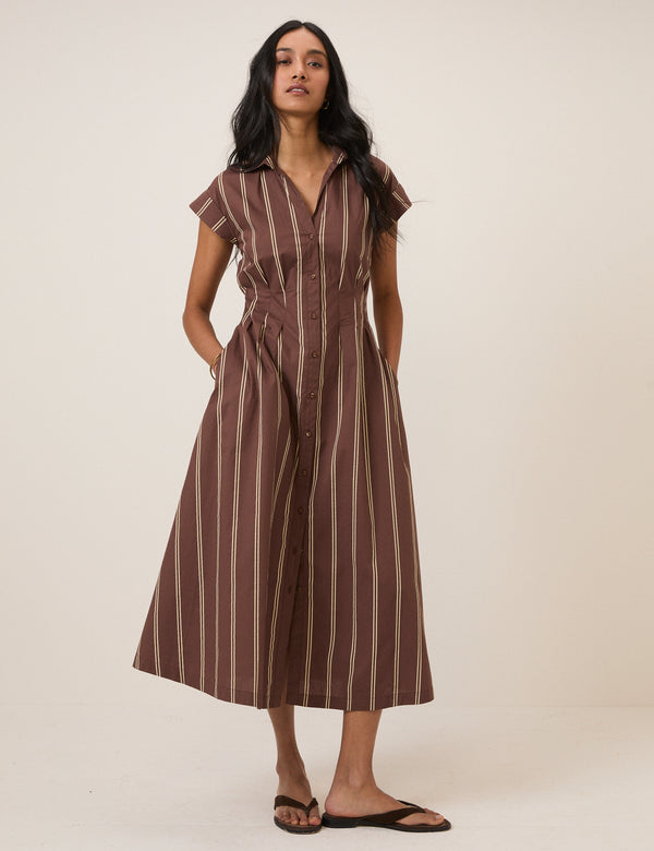 Brown Pinstripe Jane Shirt Dress