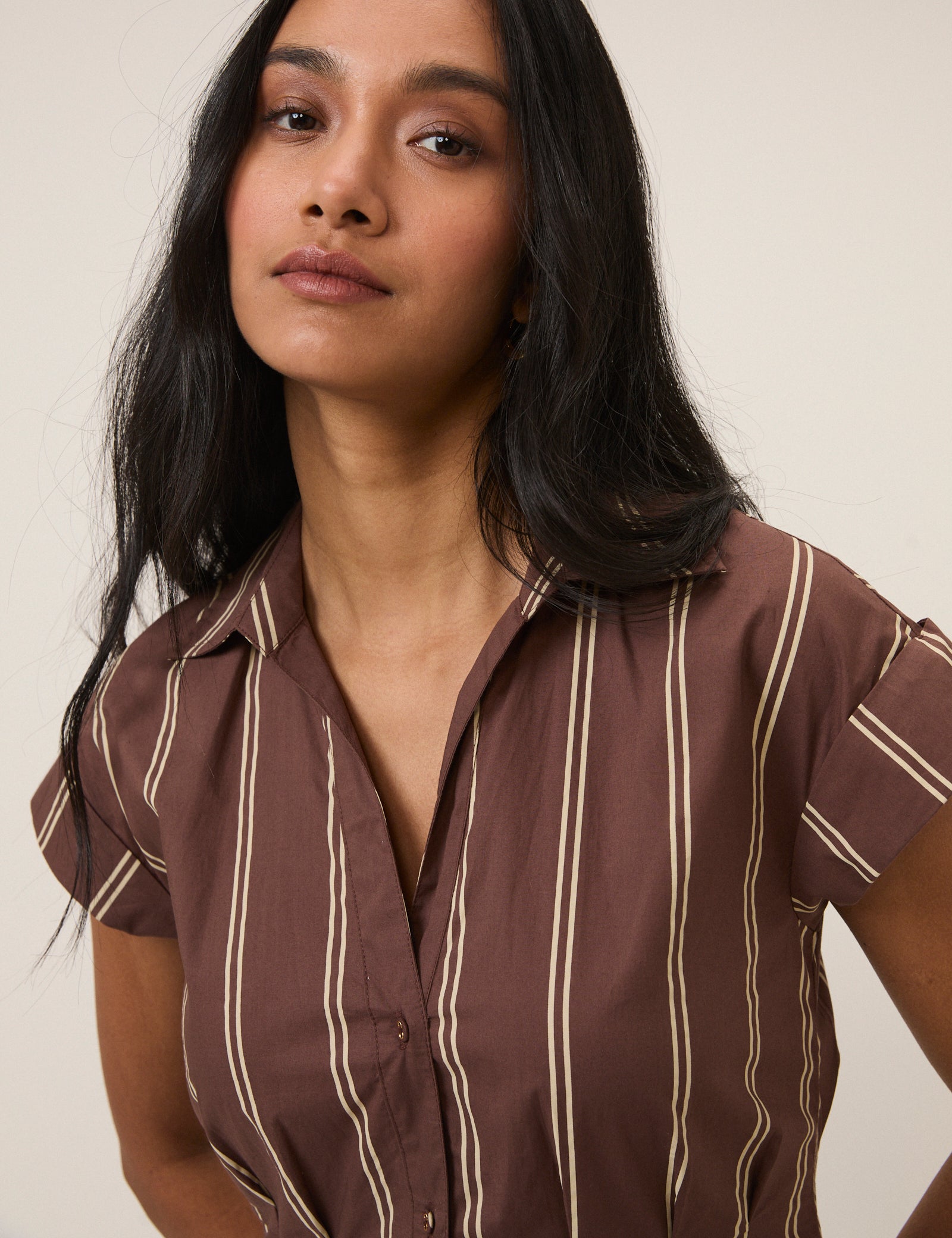 Brown Pinstripe Jane Shirt Dress