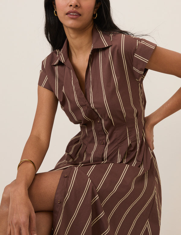 Brown Pinstripe Jane Shirt Dress