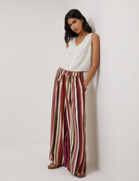 White Linen-Blend V-Neck Cropped Top