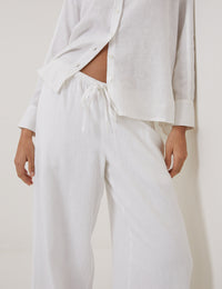 White Linen-Blend Low Waisted Straight Leg Trousers
