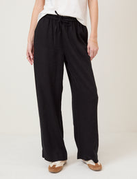 Black Linen-Blend Straight Leg Trousers