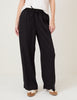 Black Linen-Blend Straight Leg Trousers