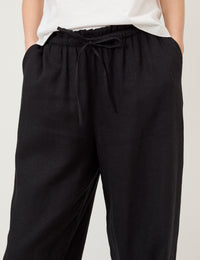 Black Linen-Blend Straight Leg Trousers