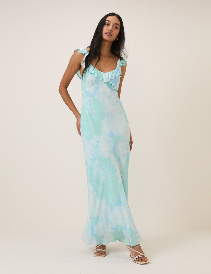 Blue Floral Chiffon Logan Maxi Dress