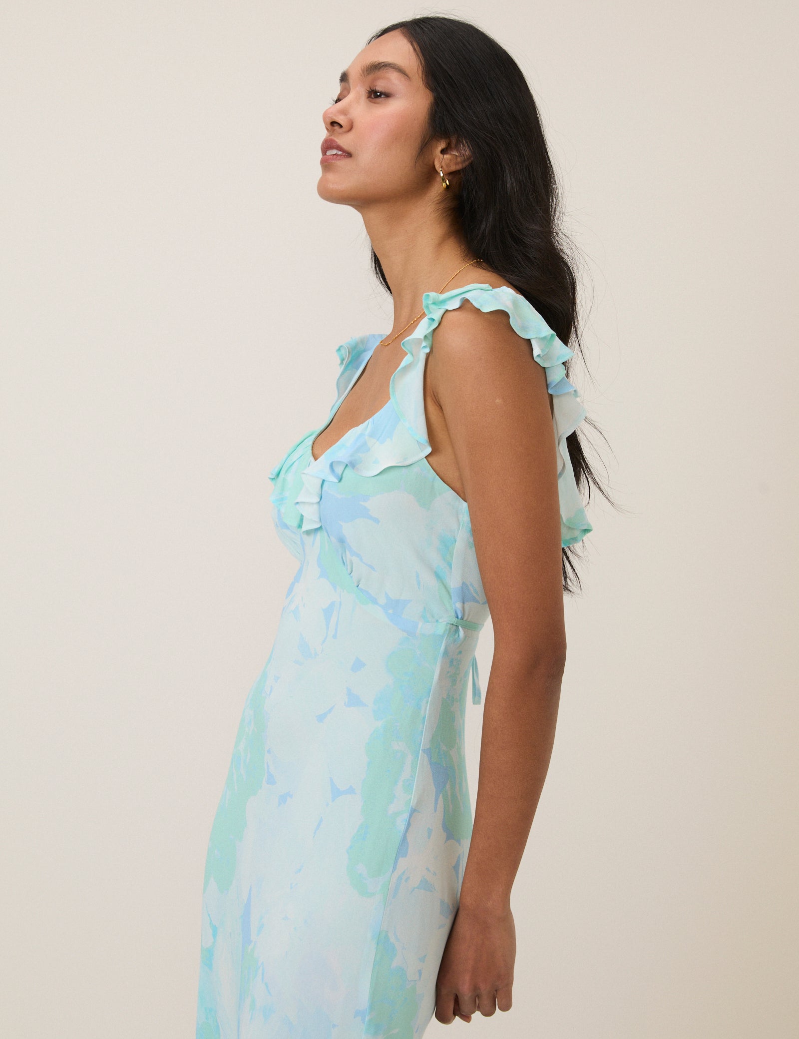 Blue Floral Chiffon Logan Midi Dress