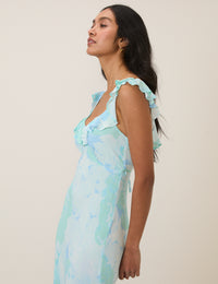 Blue Floral Chiffon Logan Midi Dress