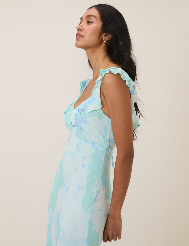 Blue Floral Chiffon Logan Maxi Dress