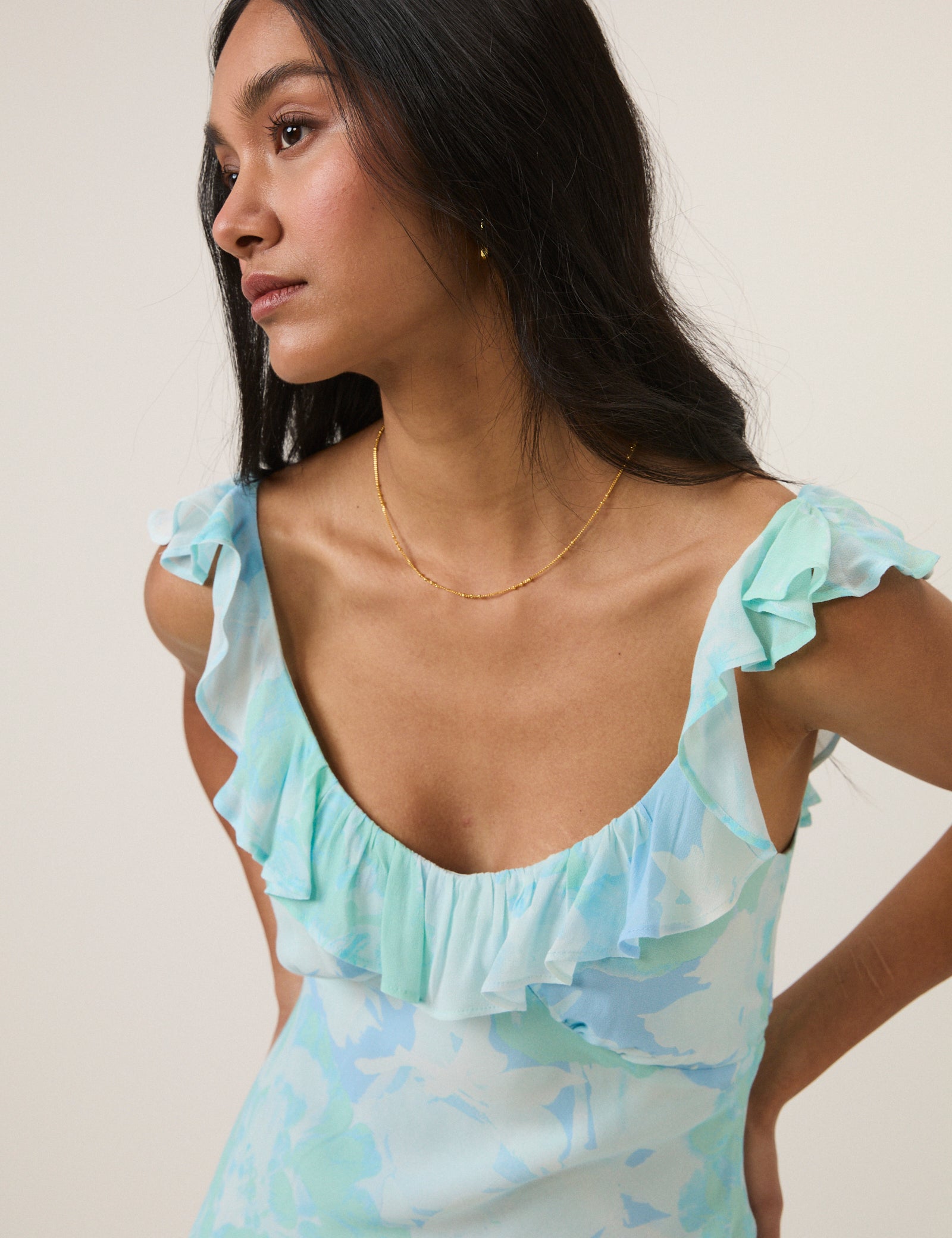 Blue Floral Chiffon Logan Midi Dress