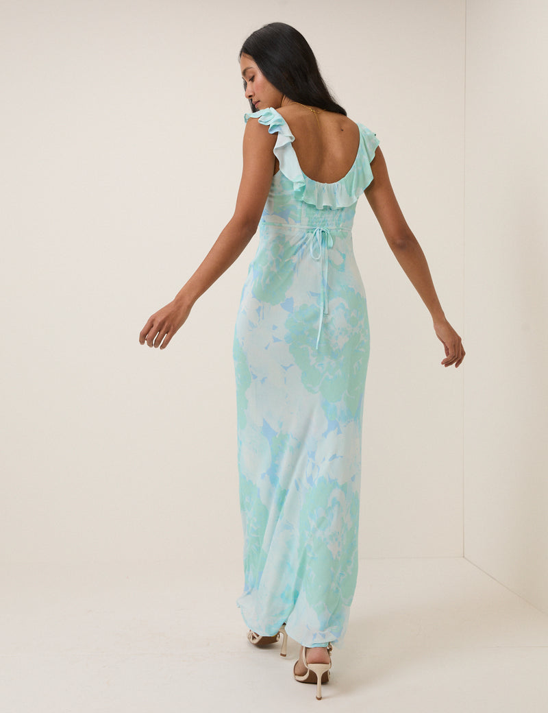 Blue Floral Chiffon Logan Maxi Dress