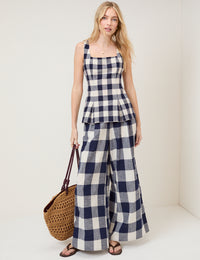 Navy Gingham Square Neck Top