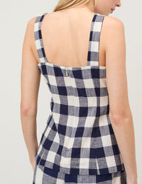 Navy Gingham Square Neck Top