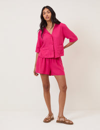 Pink Linen-Blend Elasticated Waist Shorts