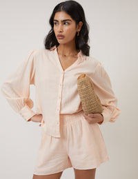 Peach Linen-Blend Elasticated Waist Shorts