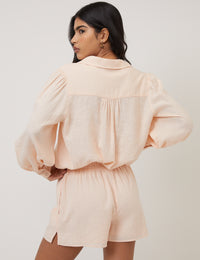 Peach Linen-Blend Elasticated Waist Shorts