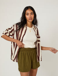 Khaki Green Linen-Blend Shorts