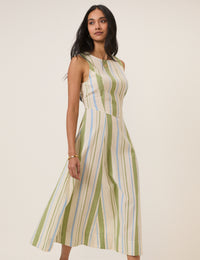 Green & Blue Striped Cedar Midi Dress