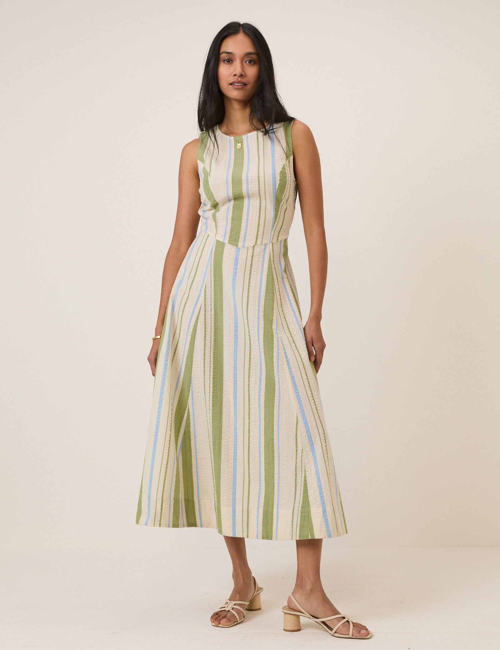 Green & Blue Striped Cedar Midi Dress