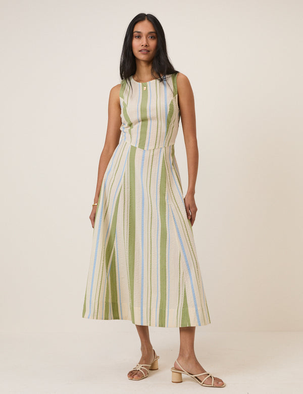 Green & Blue Striped Cedar Midi Dress