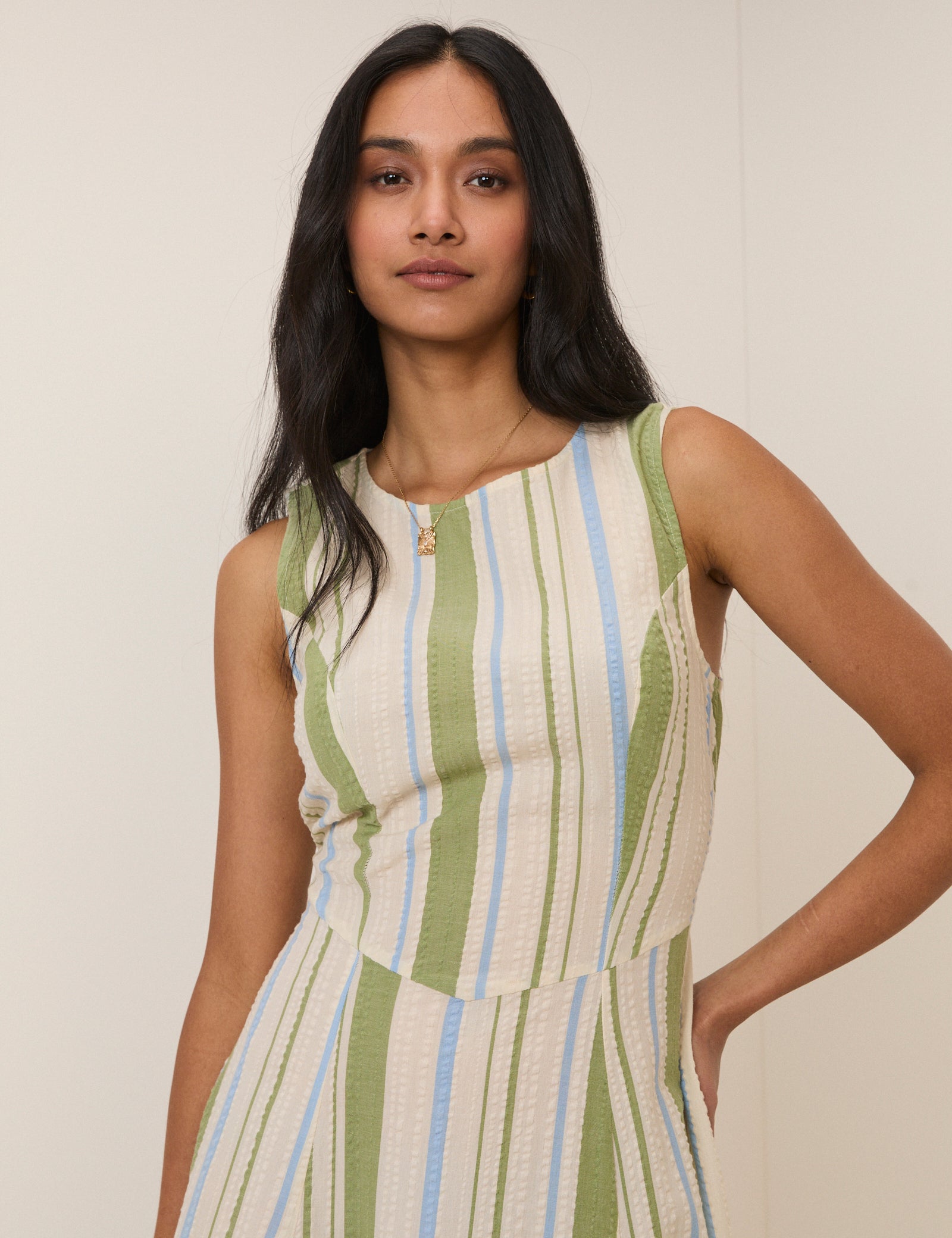 Green & Blue Striped Cedar Midi Dress Green & Blue Striped Cedar Midi Dress