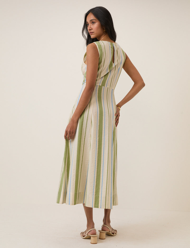 Green & Blue Striped Cedar Midi Dress