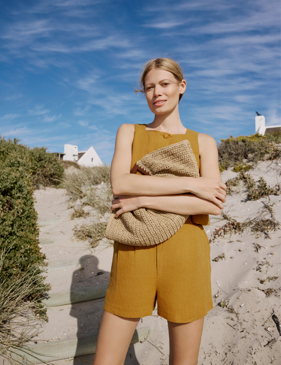 Orange Linen-Blend Shorts