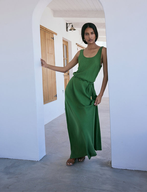 Green Linen-Blend Malia Midi Dress