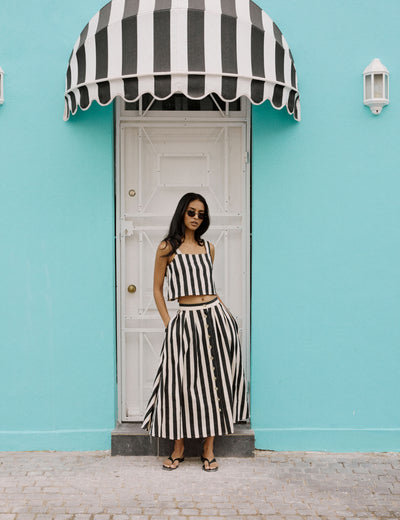 Black Striped Midi Skirt