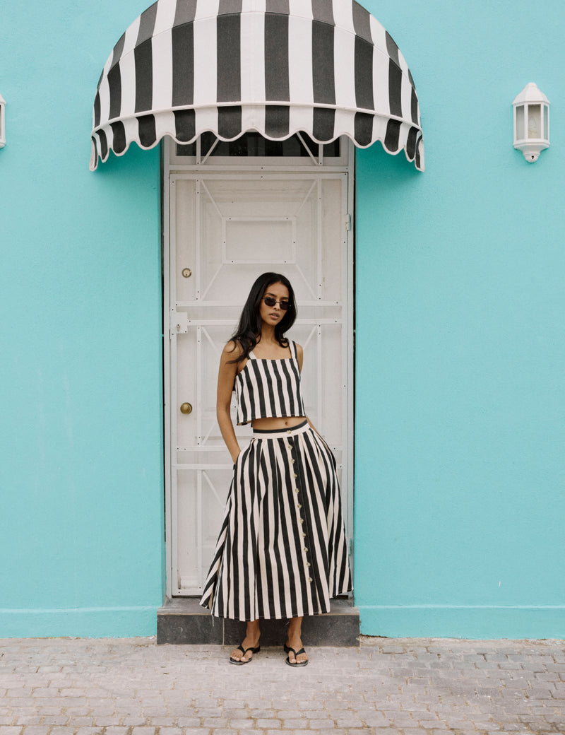 Black Striped Midi Skirt