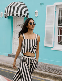 Black Striped Swing Top