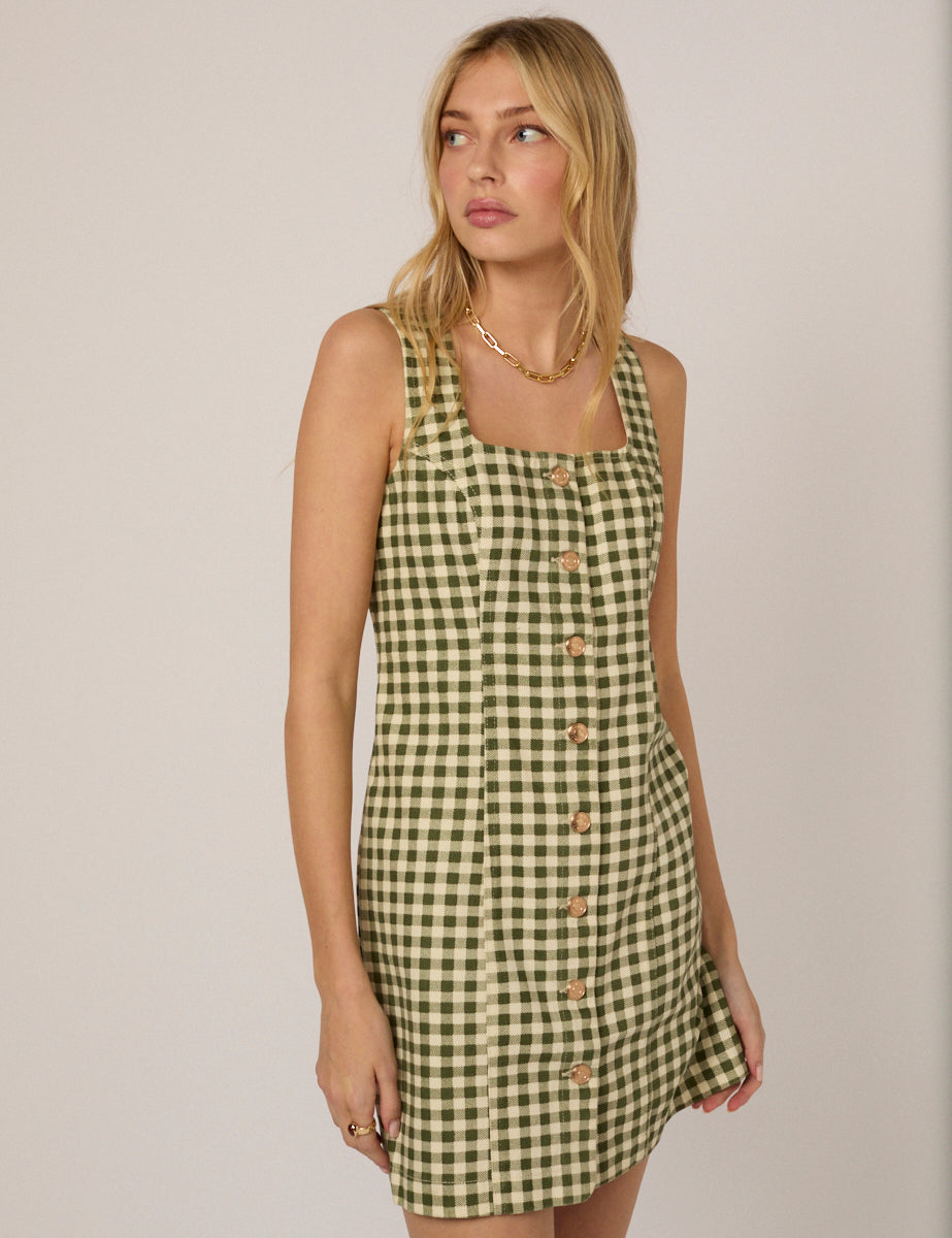 Green Gingham Harvey Fitted Mini Dress Green Gingham Harvey Fitted Mini Dress