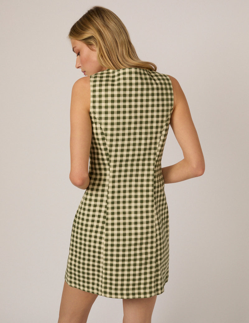 Green Gingham Harvey Fitted Mini Dress
