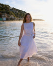 White Cutwork Scallop Hem Sintra Midi Skirt