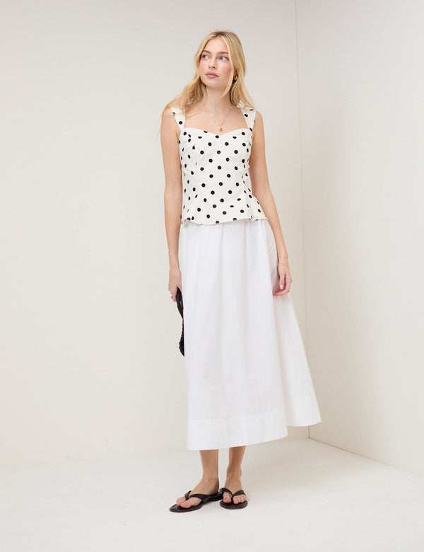 White Poplin Midi Skirt