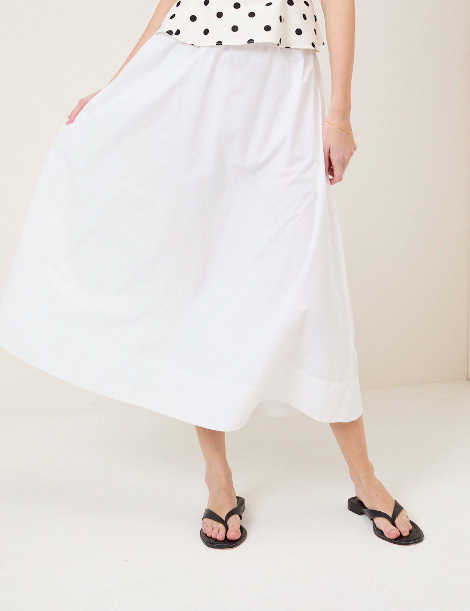 White Poplin Midi Skirt