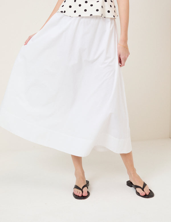 White Poplin Midi Skirt