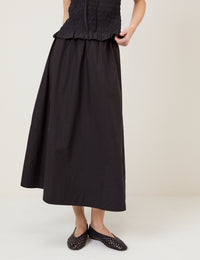 Black Poplin Midi Skirt