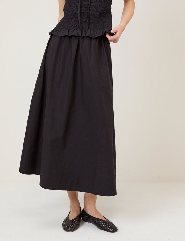 Black Poplin Midi Skirt