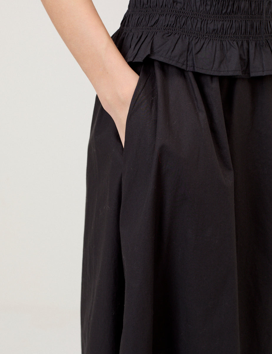 Black Poplin Midi Skirt