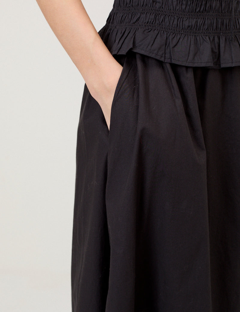 Black Poplin Midi Skirt