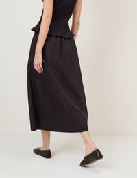 Black Poplin Midi Skirt