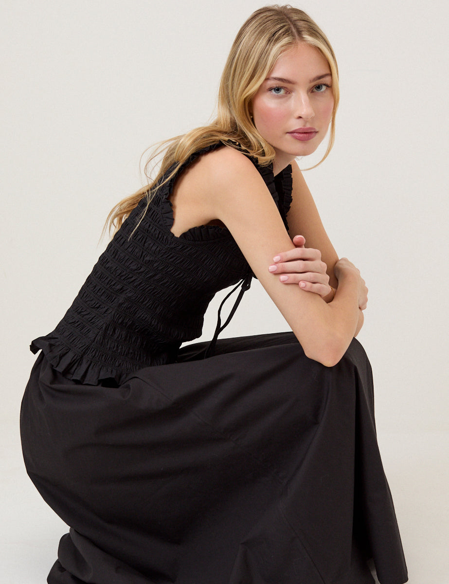 Black Poplin Midi Skirt