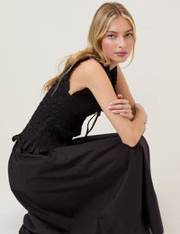 Black Poplin Midi Skirt