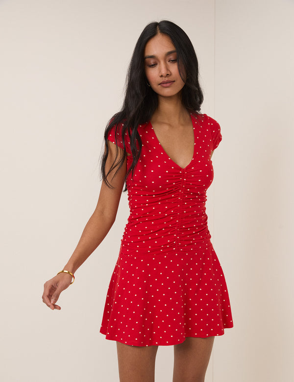 Red Polka Dot Harley Jersey Mini Dress